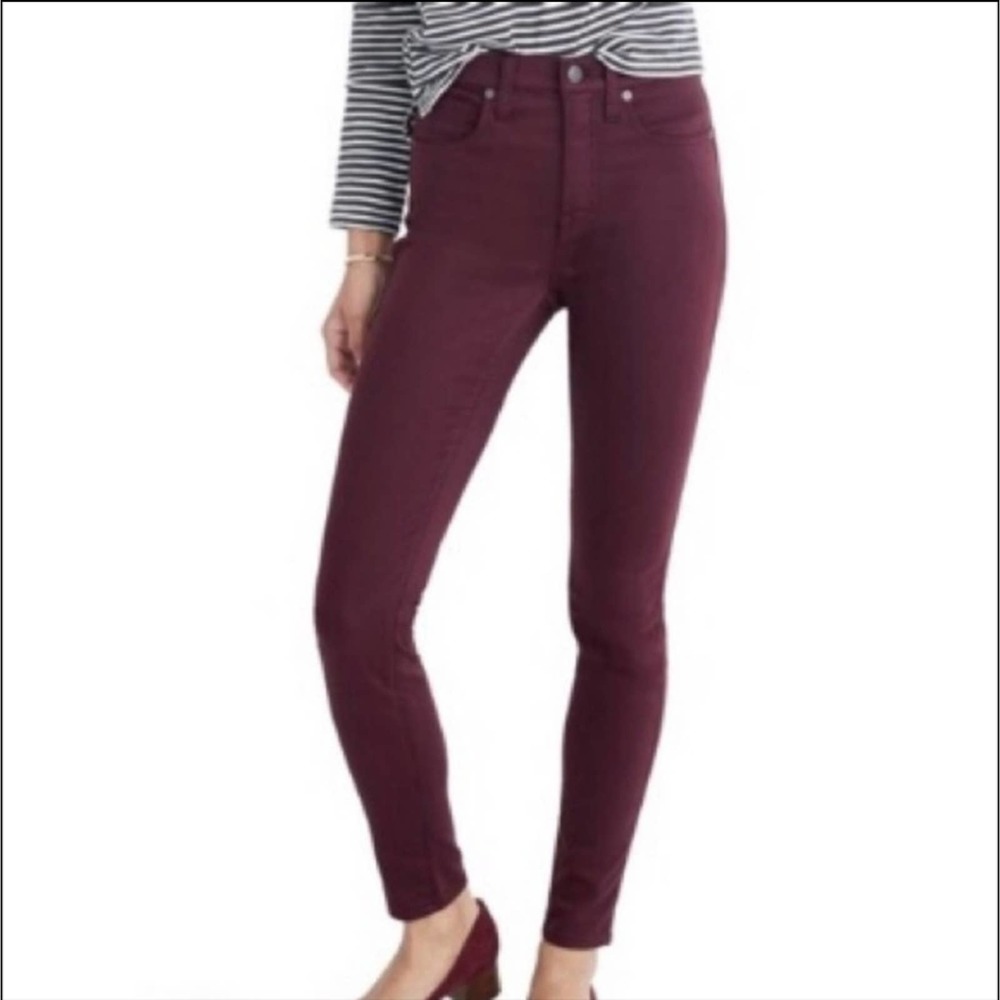 Madewell 10" High Rise Skinny Sateen Cotton Rayon Burgundy Size 30 NOT STRETCHY